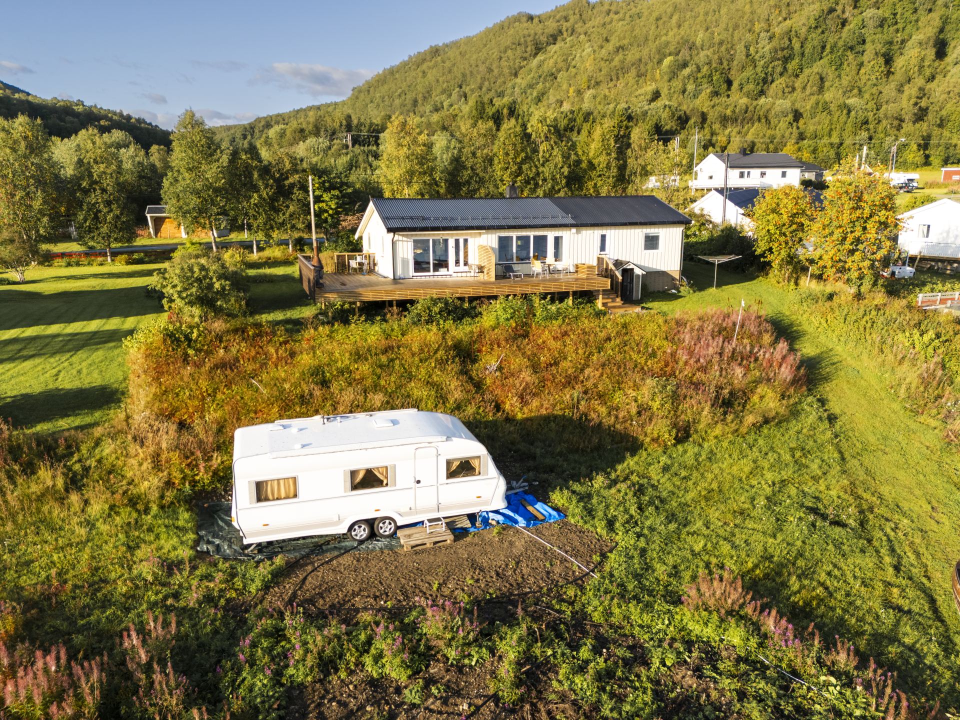 Main lodge deck facing the fjord